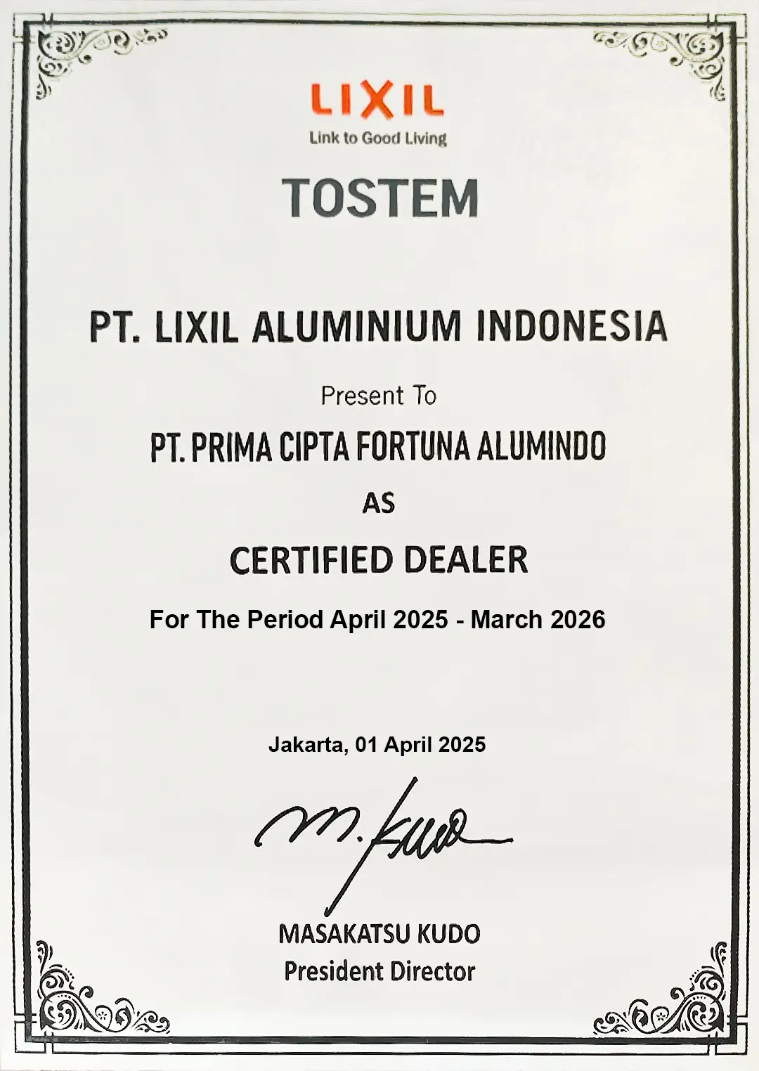 Sertifikat Distributor Resmi